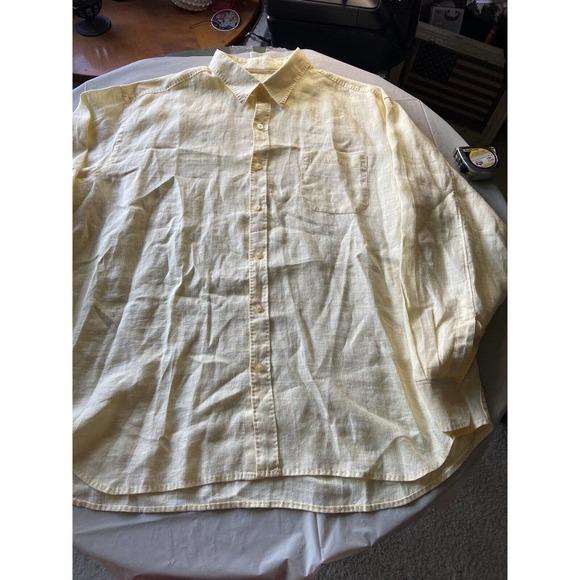 Men's Tommy Bahama Linen Yellow Long Sleeve Button Down Shirt- Size 2XL - Picture 2 of 5